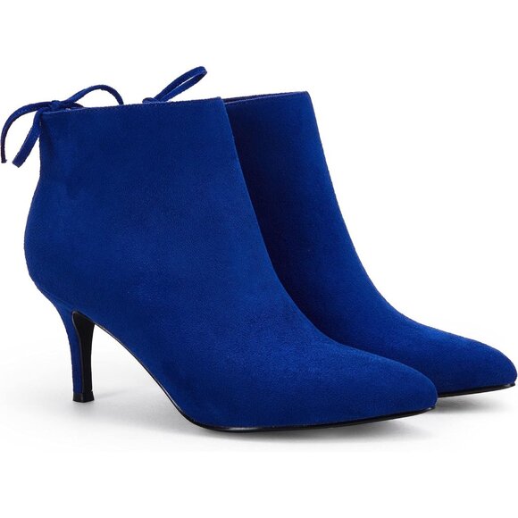 Women's Pointed Toe Heels Ankle Booties Kitten Stiletto Bowtie Strappy Boot Blue - Picture 6 of 6